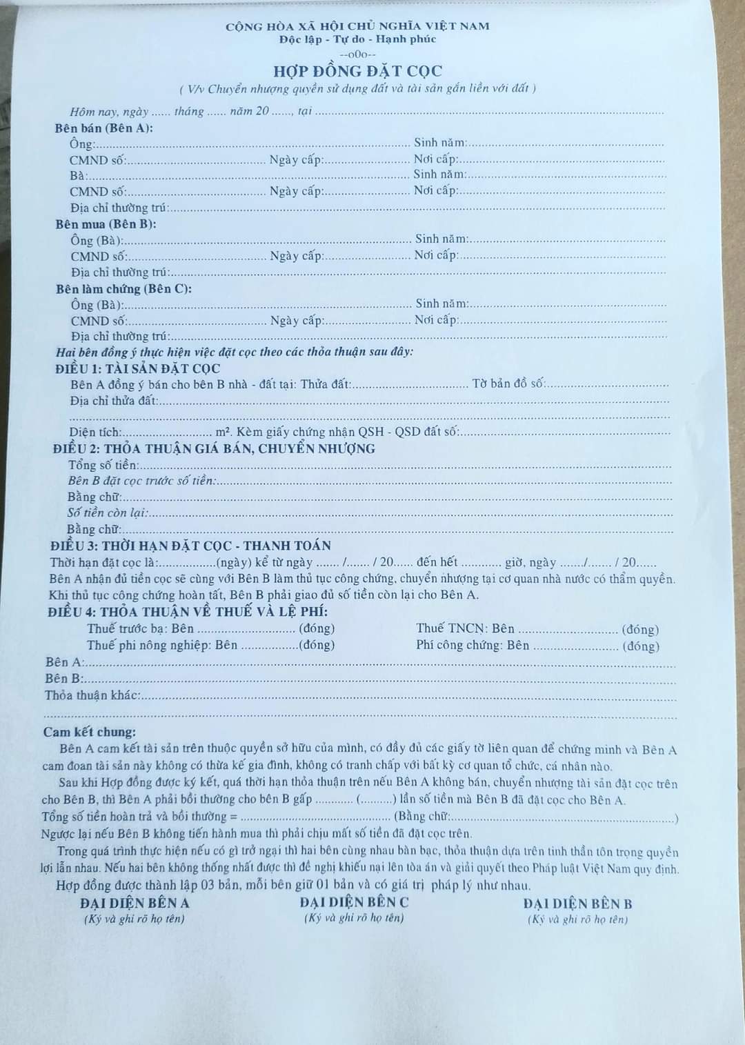 MẪU HỢP ĐỒNG ĐẶT CỌC, SỔ ĐẶT CỌC MUA BÁN NHÀ ĐẤT MỚI NHẤT 2 MẪU HỢP ĐỒNG ĐẶT CỌC, SỔ ĐẶT CỌC MUA BÁN NHÀ ĐẤT MỚI NHẤT