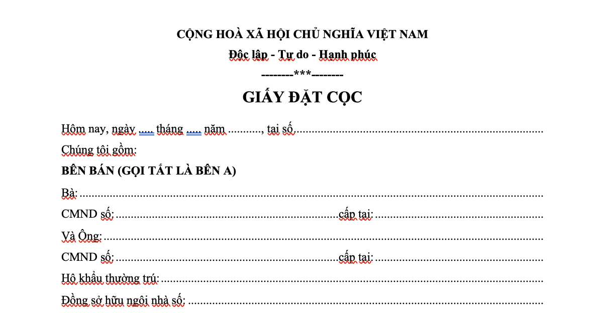 Mẫu hợp đồng đặt cọc - hợp đồng đặt cọc