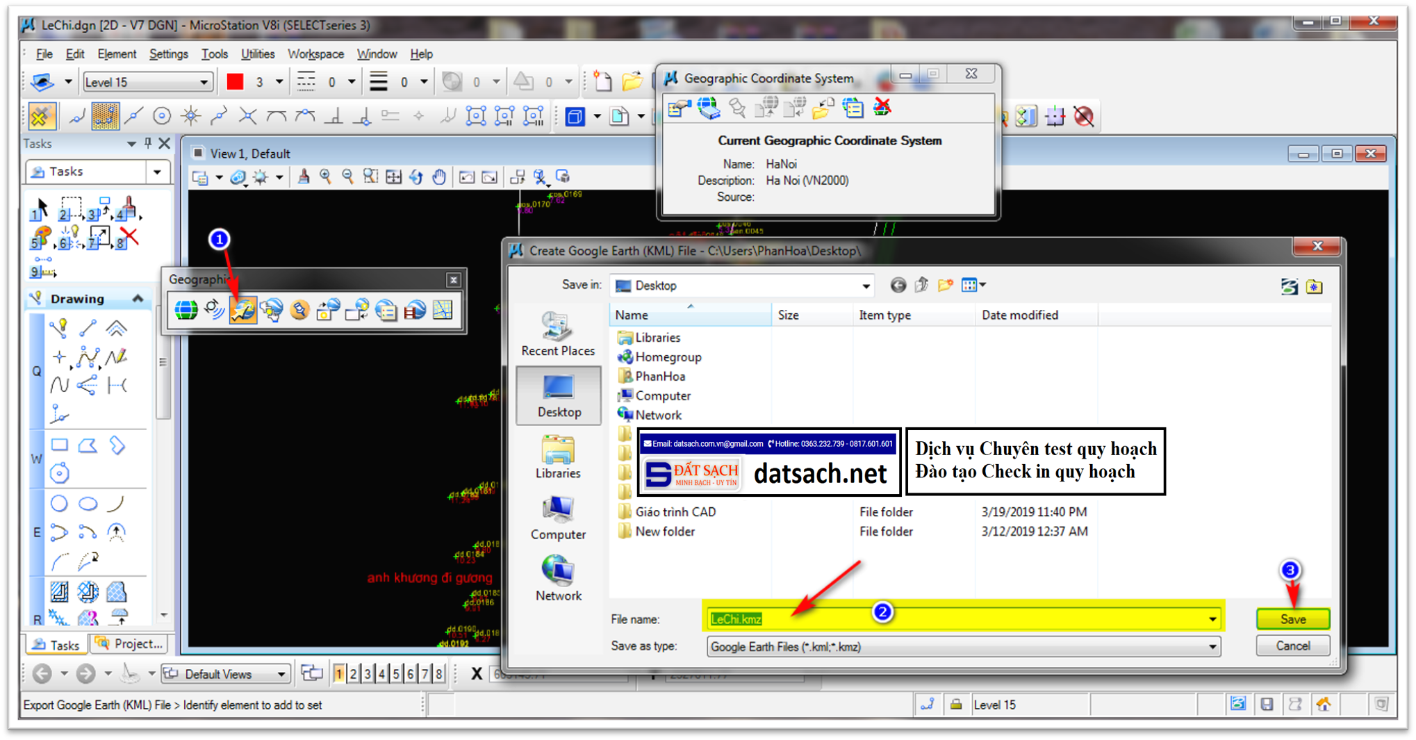 Hướng Dẫn Xuất KMZ Hoặc KML lên Google Earth bằng MicroSation V8i 5 Hướng Dẫn Xuất KMZ Hoặc KML lên Google Earth bằng MicroSation V8i