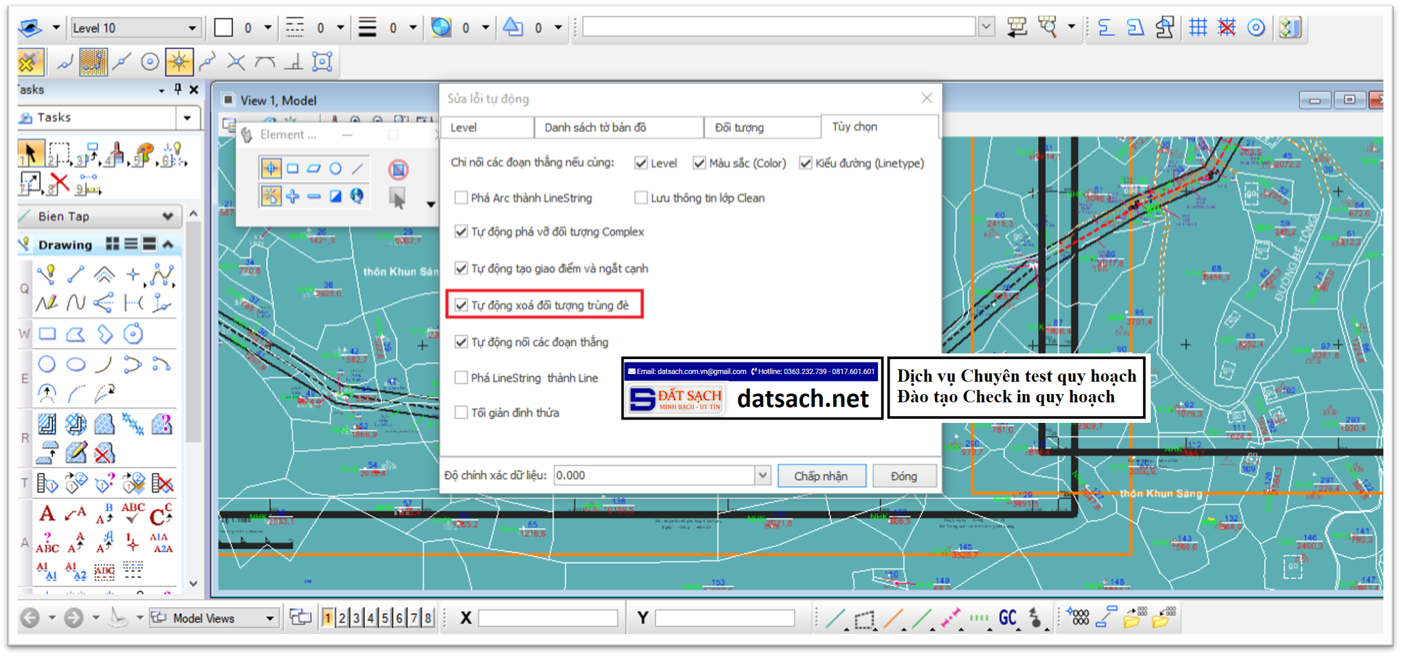 Xóa các line trùng Lớp, xóa các line trùng nhau trên Phần mềm Microstation