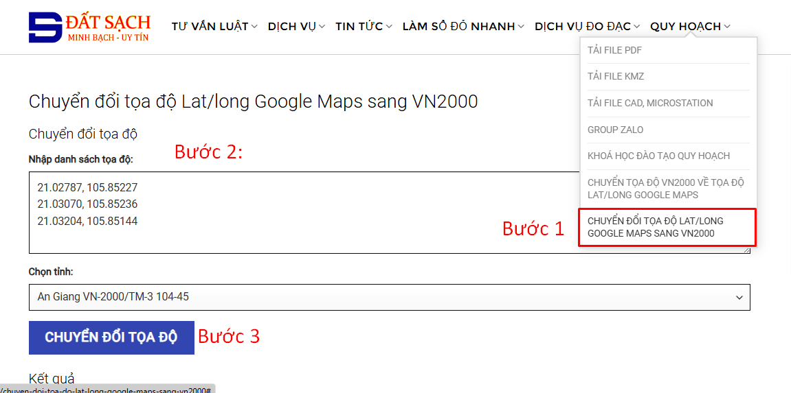 Chuyển đổi tọa độ Lat/long Google Maps sang VN2000 tại datsach.net 2 Chuyển đổi tọa độ Lat/long Google Maps sang VN2000 tại datsach.net