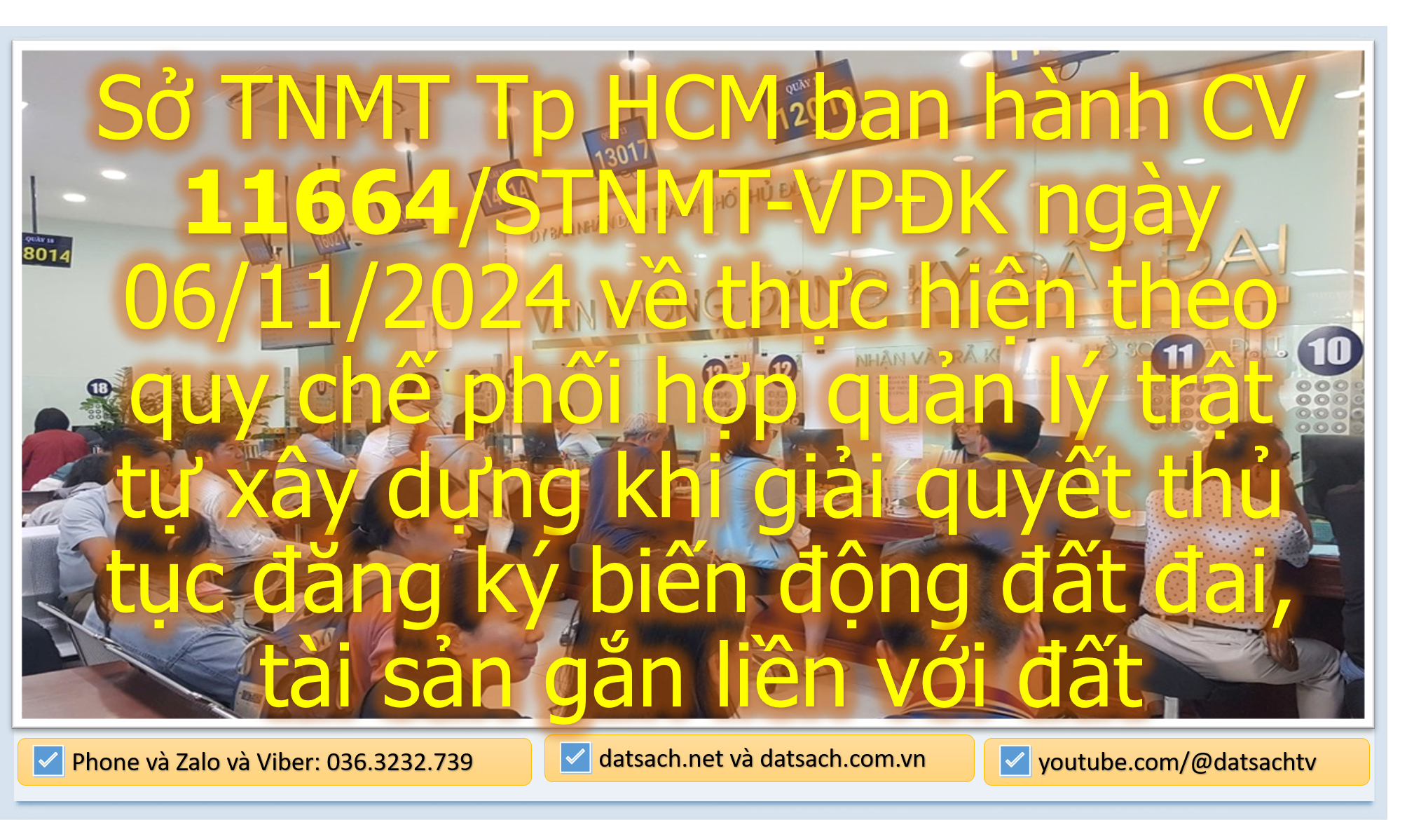 Sở Tài nguyên và Môi trường Tp HCM ban hành CV 11664/STNMT-VPĐK ngày 06/11/2024 về thực hiện theo quy chế phối hợp quản lý trật tự xây dựng khi giải quyết thủ tục đăng ký biến động đất đai, tài sản gắn liền với đất