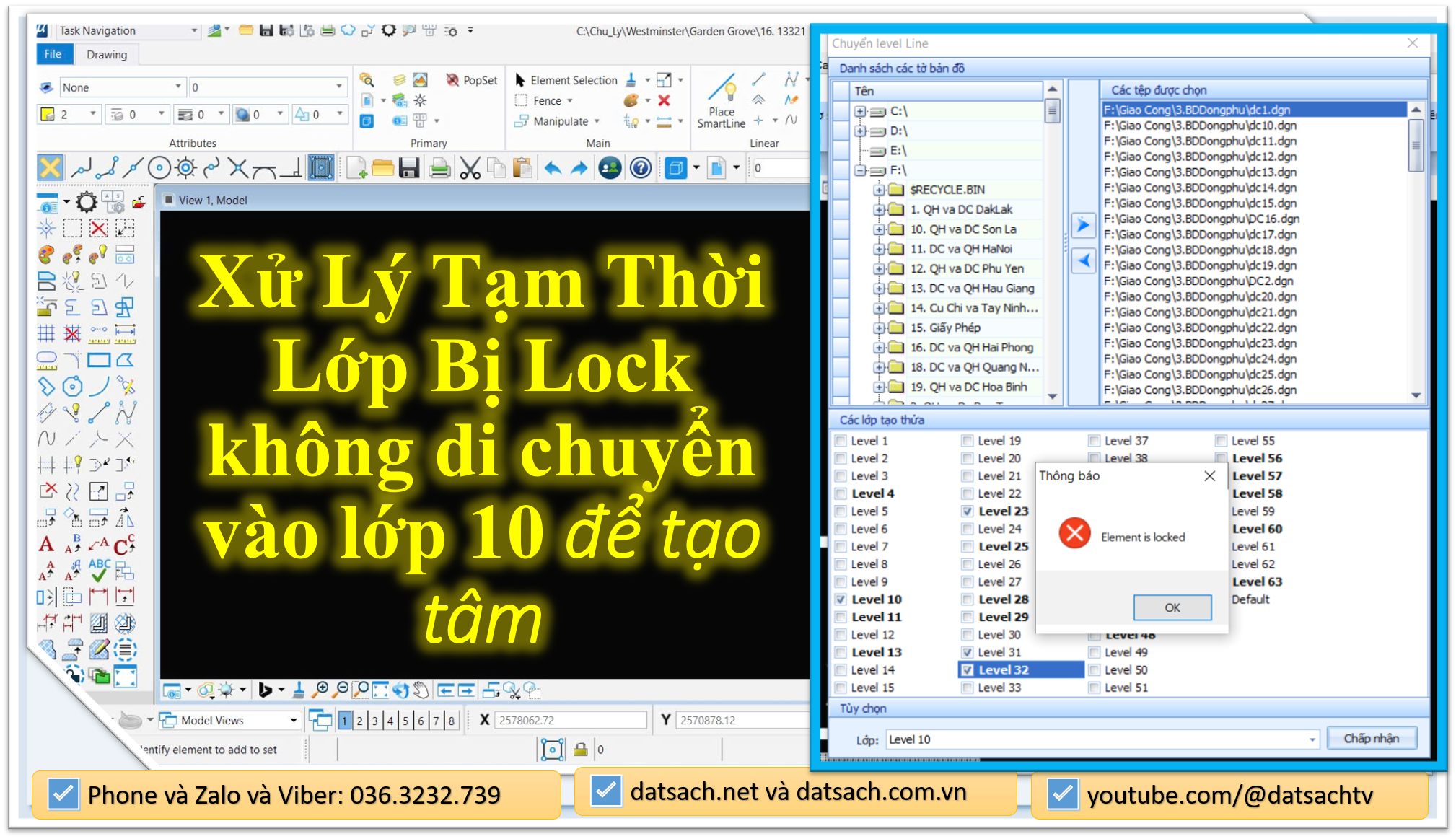 Xử Lý Tạm Thời Lớp Bị Lock không di chuyển vào lớp 10 để tạo tâm trong gCadas