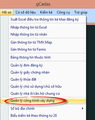 gCadas – phần mềm hỗ trợ thành lập BĐĐC, đăng ký cấp GCNQSDĐ, xây dựng CSDL địa chính và Thống kê - kiểm kê đất đai.