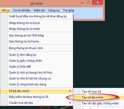 gCadas – phần mềm hỗ trợ thành lập BĐĐC, đăng ký cấp GCNQSDĐ, xây dựng CSDL địa chính và Thống kê - kiểm kê đất đai.