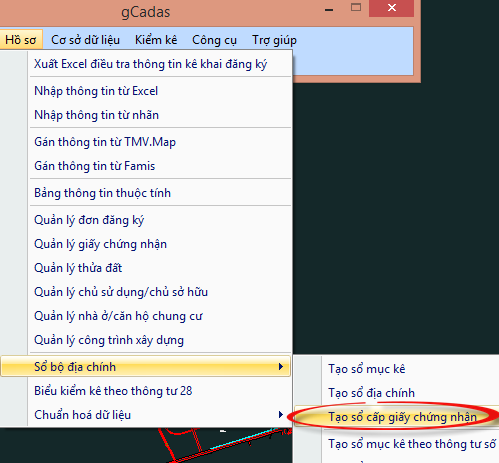 gCadas – phần mềm hỗ trợ thành lập BĐĐC, đăng ký cấp GCNQSDĐ, xây dựng CSDL địa chính và Thống kê - kiểm kê đất đai.