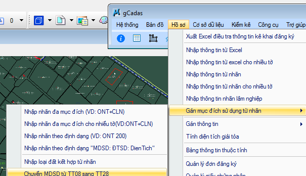gCadas – phần mềm hỗ trợ thành lập BĐĐC, đăng ký cấp GCNQSDĐ, xây dựng CSDL địa chính và Thống kê - kiểm kê đất đai.