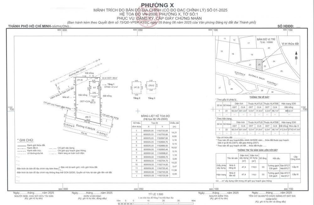 Mẫu mảnh trích đo BĐĐC đã biên tập theo QĐ 75.2025 của Văn Phòng Đăng Ký Tp. HCM