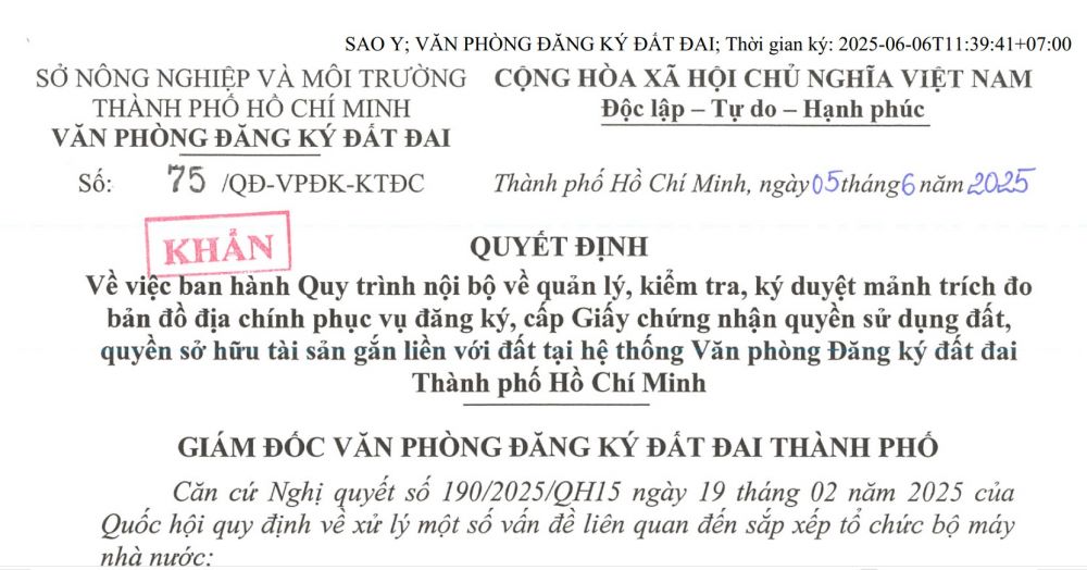 Mẫu mảnh trích đo BĐĐC đã biên tập theo QĐ 75.2025 của Văn Phòng Đăng Ký Tp. HCM