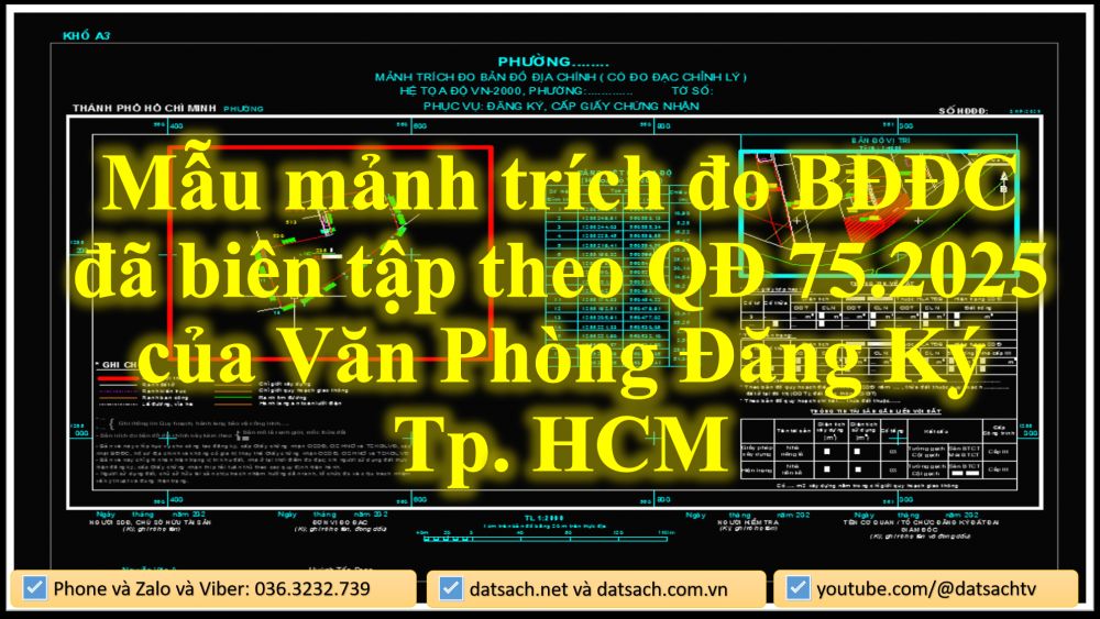 Mẫu mảnh trích đo BĐĐC đã biên tập theo QĐ 75.2025 của Văn Phòng Đăng Ký Tp. HCM