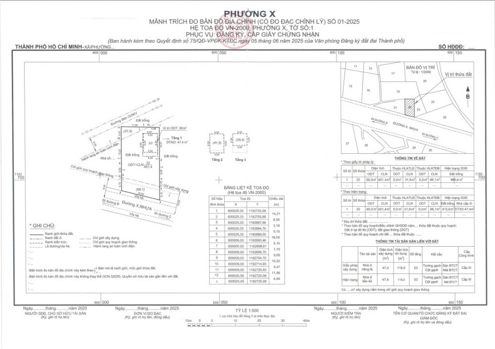 Mẫu Hồ sơ trích đo các tỉ lệ của TP HCM theo Quyết định số 75/QĐ-VPĐK-KTĐC