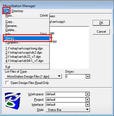 Nối (gôm) nhiều file vào một file Tổng trong MicroStaion SE (V7)