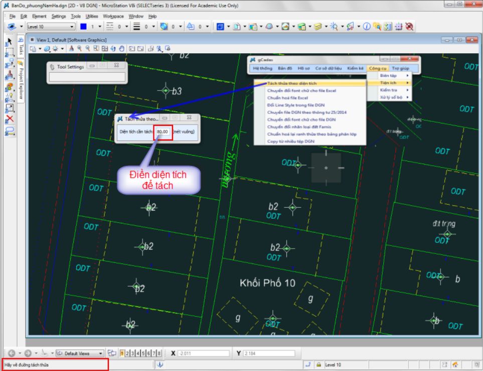 CÔNG CỤ_BIÊN TẬP TRÊN FILE DGN_Tách thửa theo diện tích trong ứng dụng gCadas 3 CÔNG CỤ_BIÊN TẬP TRÊN FILE DGN_Tách thửa theo diện tích trong ứng dụng gCadas