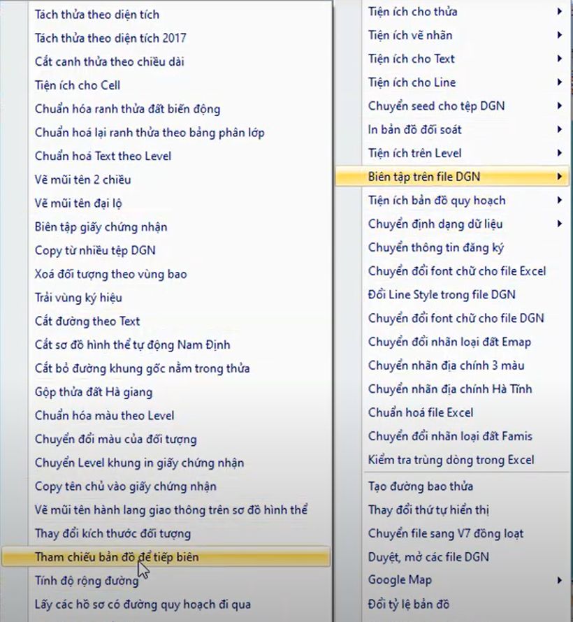 CÔNG CỤ_BIÊN TẬP TRÊN FILE DGN_Tham Chiếu Bản Đồ Để Tiếp Biên trong ứng dụng gCadas