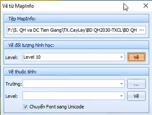 CÔNG CỤ_CHUYỂN ĐỊNH DẠNG DỮ LIỆU_Chuyển từ mapinfor vào DGN trong ứng dụng gCadas