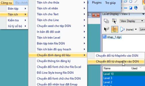 CÔNG CỤ_CHUYỂN ĐỊNH DẠNG DỮ LIỆU_Chuyển từ shapfile vào DGN trong ứng dụng gCadas