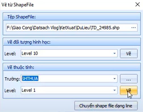 CÔNG CỤ_CHUYỂN ĐỊNH DẠNG DỮ LIỆU_Chuyển từ shapfile vào DGN trong ứng dụng gCadas