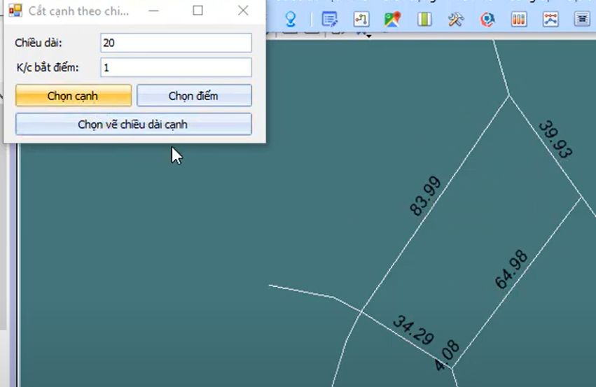 CÔNG CỤ_BIÊN TẬP TRÊN FILE DGN_Cắt cạnh theo chiều dài trong ứng dụng gCadas 5 CÔNG CỤ_BIÊN TẬP TRÊN FILE DGN_Cắt cạnh theo chiều dài trong ứng dụng gCadas
