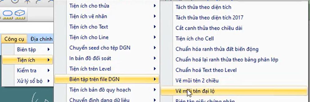 CÔNG CỤ_BIÊN TẬP TRÊN FILE DGN_Vẽ mũi tên đại lộ trong ứng dụng gCadas