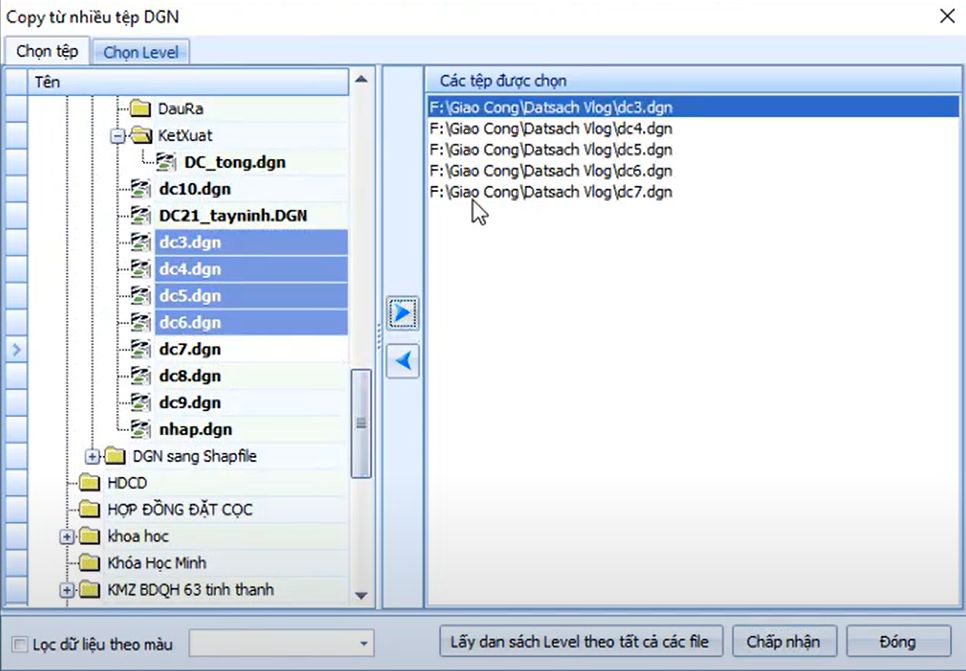 CÔNG CỤ_BIÊN TẬP TRÊN FILE DGN_Copy nhiều tập tin DGN trong ứng dụng gCadas