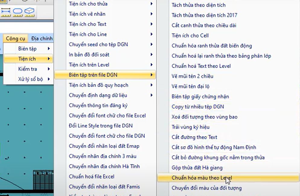 CÔNG CỤ_BIÊN TẬP TRÊN FILE DGN_Chuẩn hóa màu theo Level trong ứng dụng gCadas