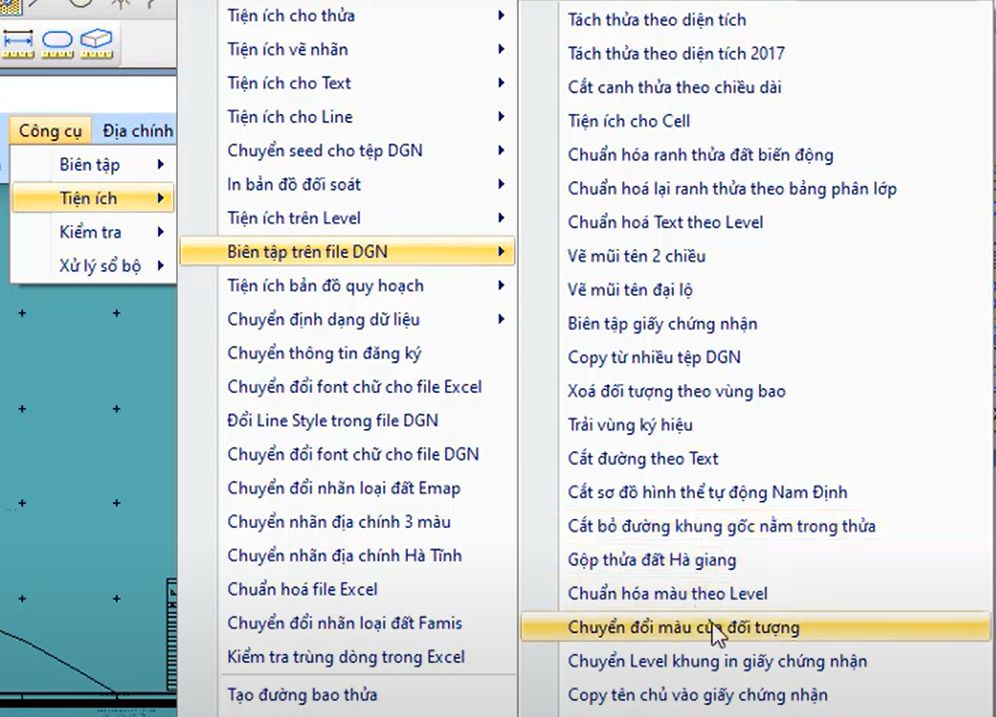 CÔNG CỤ_BIÊN TẬP TRÊN FILE DGN_Chuyển đổi màu của đối tượng trong ứng dụng gCadas