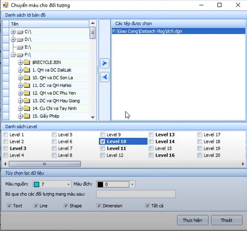 CÔNG CỤ_BIÊN TẬP TRÊN FILE DGN_Chuyển đổi màu của đối tượng trong ứng dụng gCadas