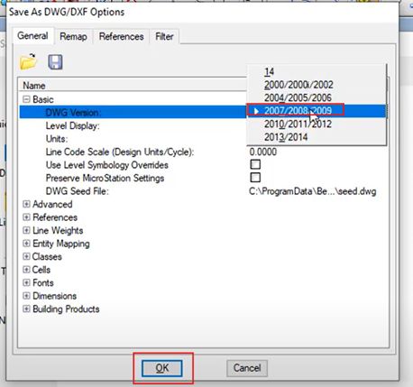 Hướng Dẫn Xuất, Chuyển File MicroStaion DGN sang AuCad Định Dạng Version dưới 2007.