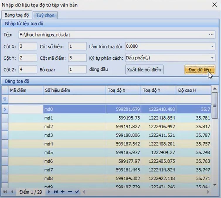 BẢN ĐỒ_Nhập Số liệu đo đạc_Nhập số liệu đo đạc từ tệp văn bản trong gCadas 5 BẢN ĐỒ_Nhập Số liệu đo đạc_Nhập số liệu đo đạc từ tệp văn bản trong gCadas