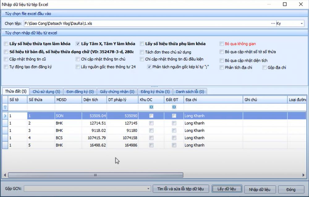 HỒ SƠ_Nhập thông tin từ excel trong gCadas 5 HỒ SƠ_Nhập thông tin từ excel trong gCadas